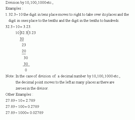 Division In Decimals (Divide by 10,100, and 1000) Grade 6