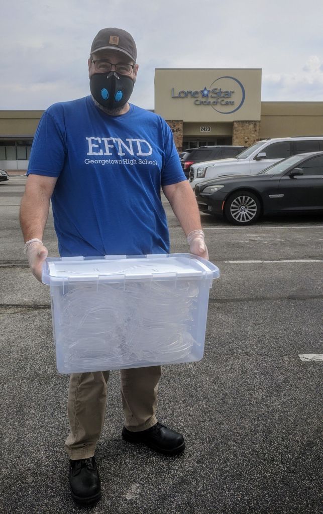 Teacher designs and makes 500 face shields for emergency workers on