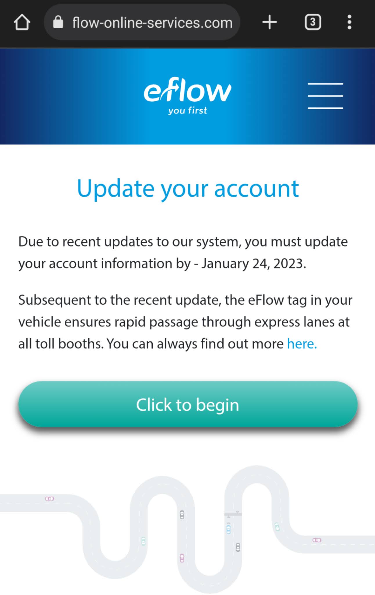 eFlow text message scam. L2 Cyber Security Solutions