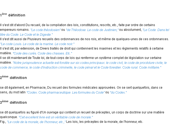 Code La définition