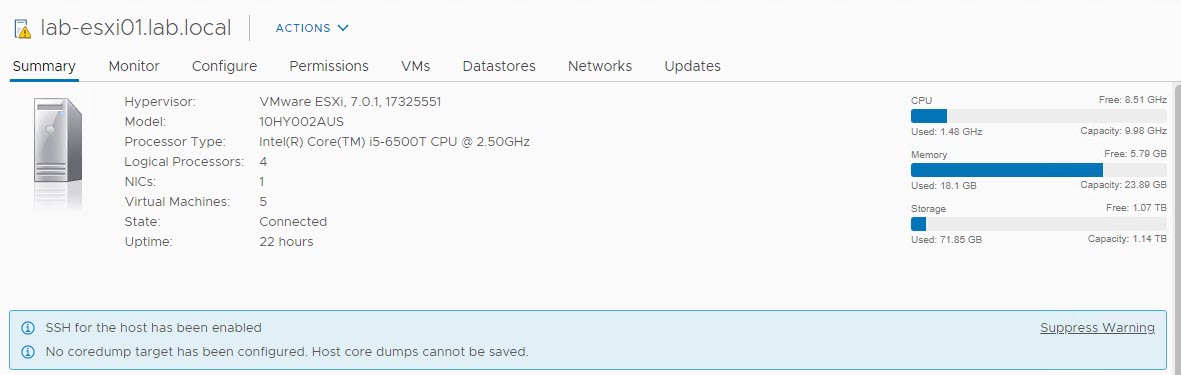 VMware Warning System logs are stored on nonpersistent storage