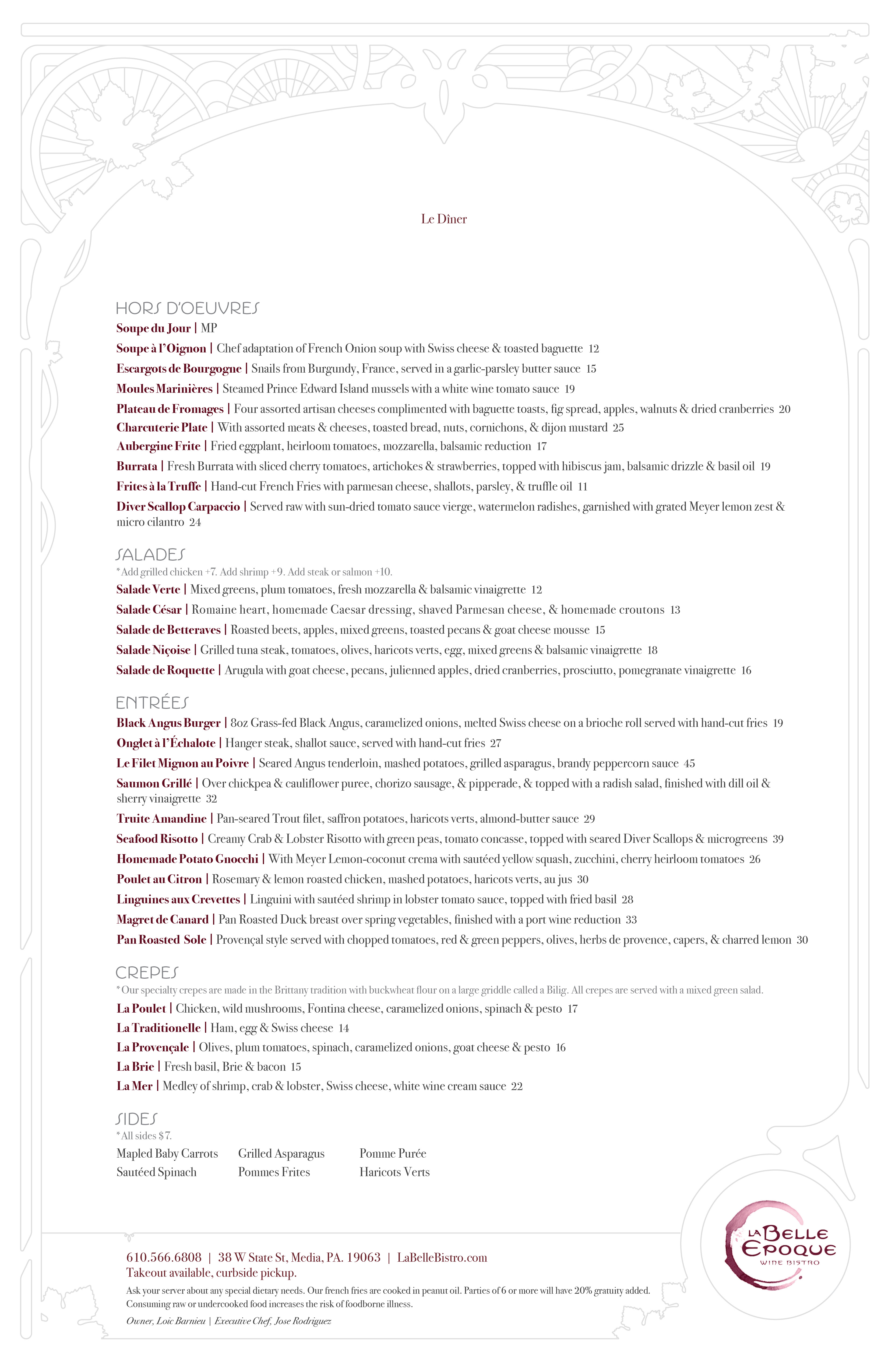 Menu 1 — La Belle Epoque