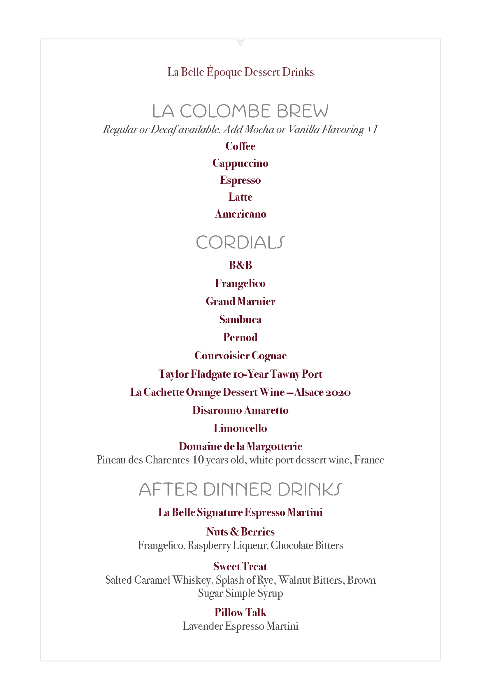 Menu 1 — La Belle Epoque