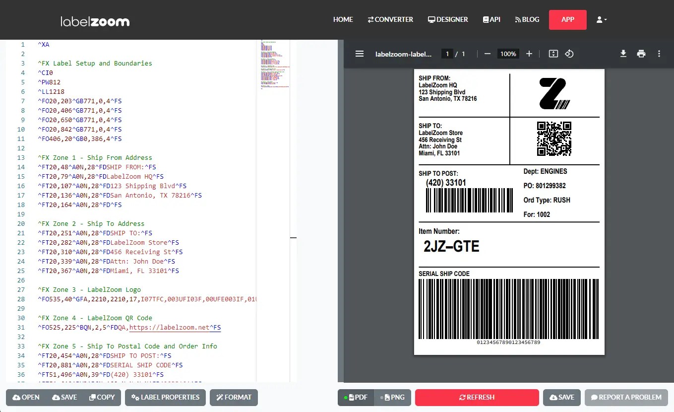 Online ZPL Viewer LabelZoom