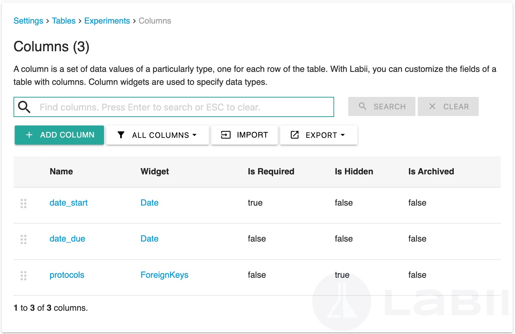 Columns Documentation