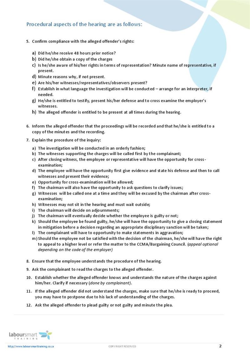 Disciplinary chairperson’s guide, Document, Labour Law, South Africa
