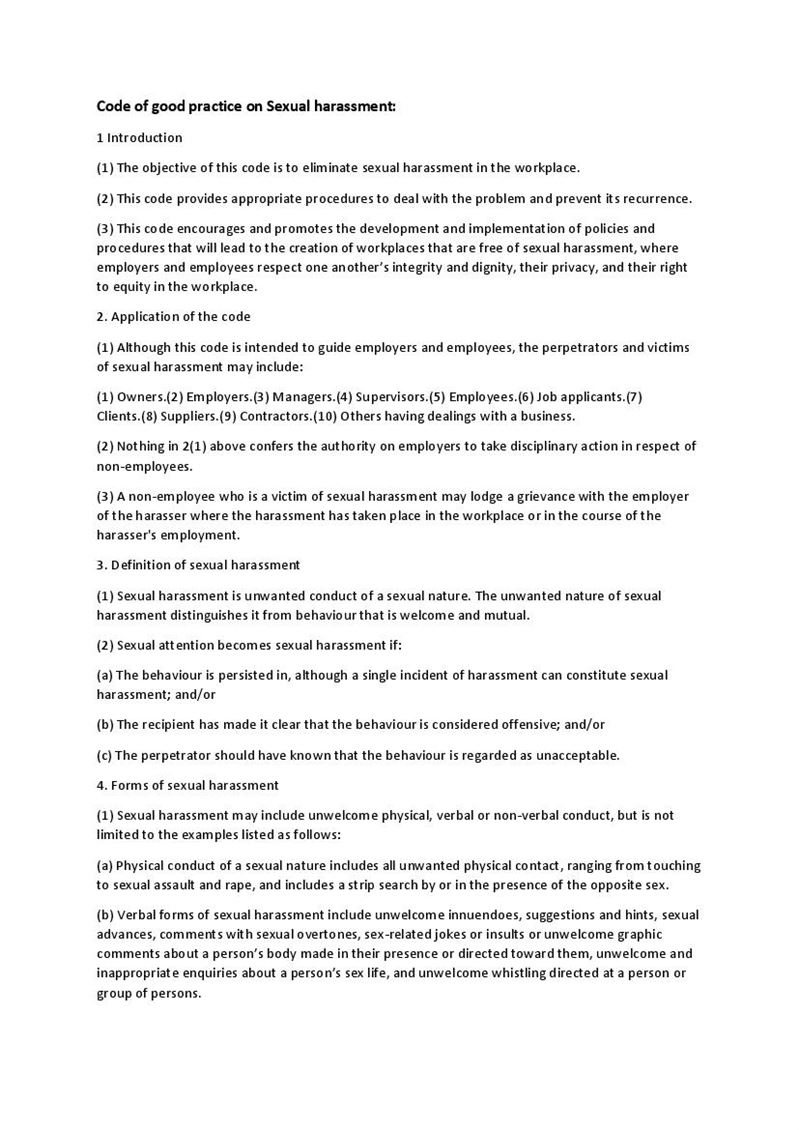 Code of Good Practice Sexual harassment, Document, Labour Law, South
