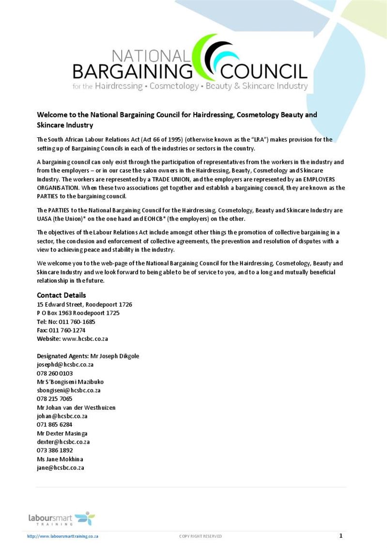 National Bargaining Council for Hairdressing, Cosmetology Beauty and