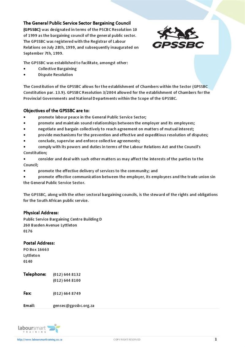The General Public Service Sector Bargaining Council (GPSSBC), Document