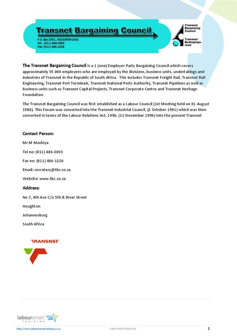 The Bargaining Council, Document, Labour Law, South Africa