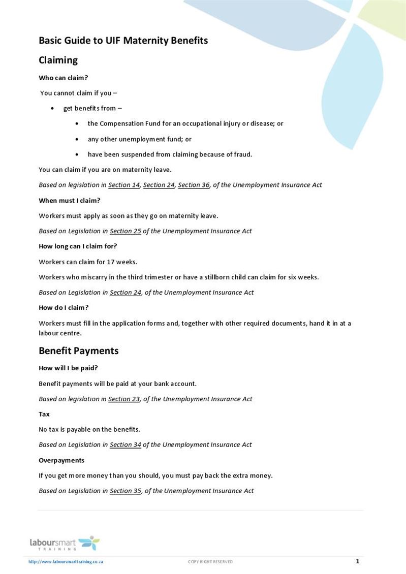 Basic Guide to UIF Maternity Benefits, Document, Labour Law, South