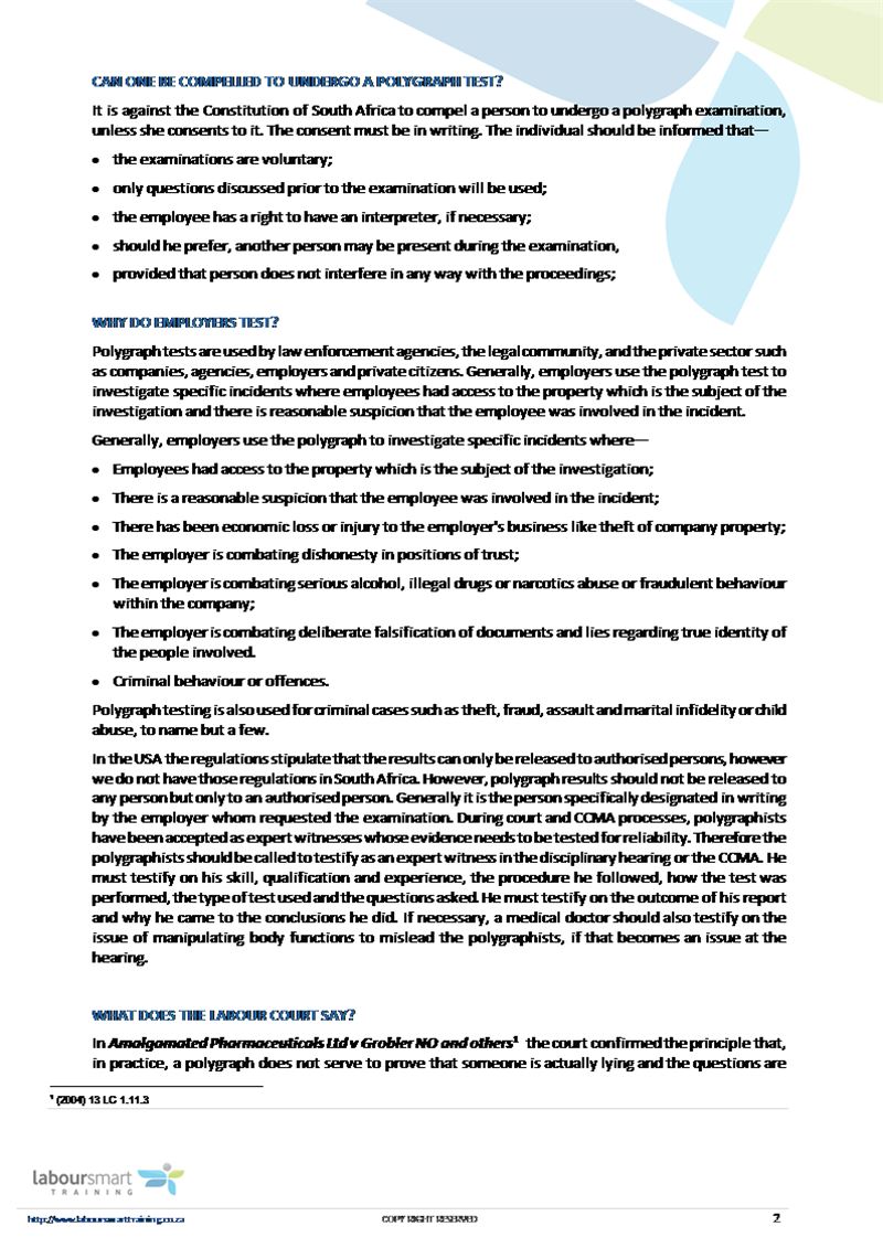 Polygraph testing in the employment environment 2