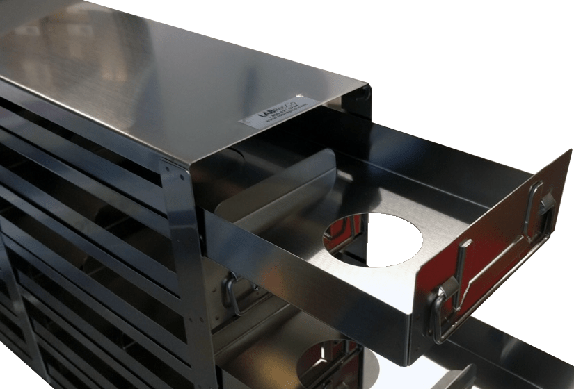 Upright Freezer Rack with Drawers with Cardboard 2" Boxes (100 Cell