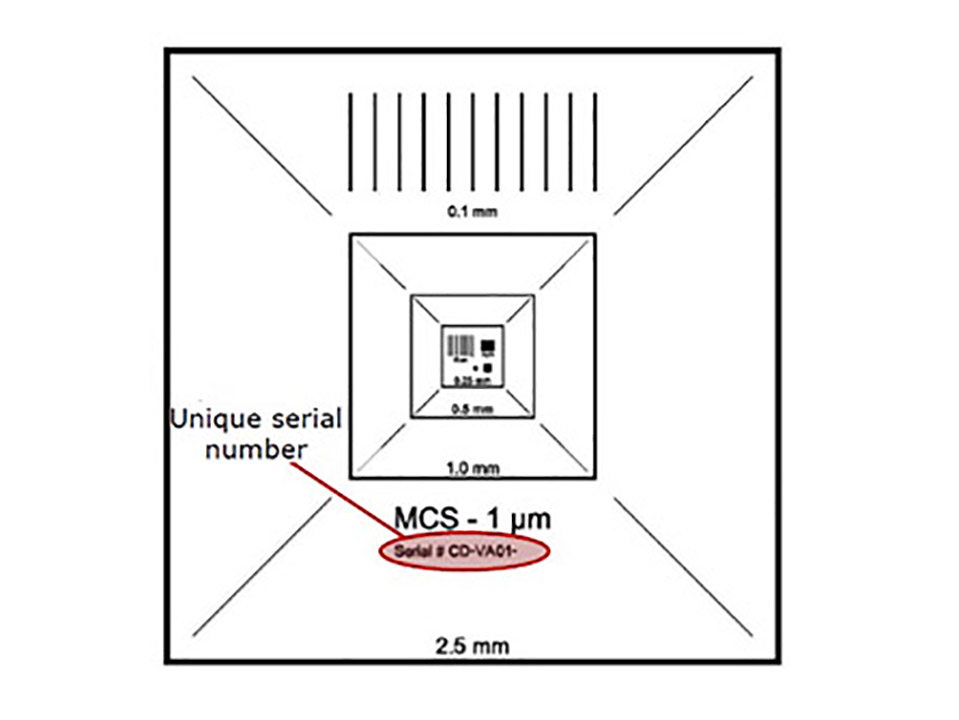 Certified calibration standard, 2.5mm to 1µm, unmounted Labtech