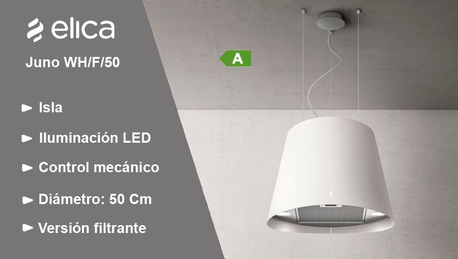 Elica Juno WH/F/50 Campana de Isla 50 Cm Versión Filtrante Blanca