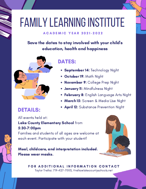 Family Learning Institute Nights Mark your calendar! Lake County