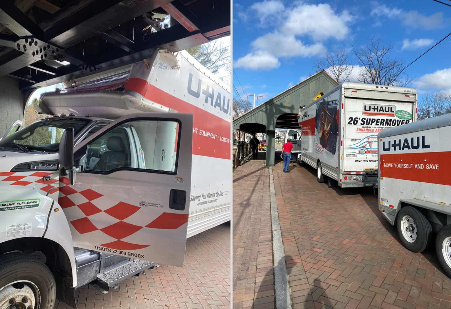 UHaul truck heavily damaged after hitting Long Grove Covered Bridge