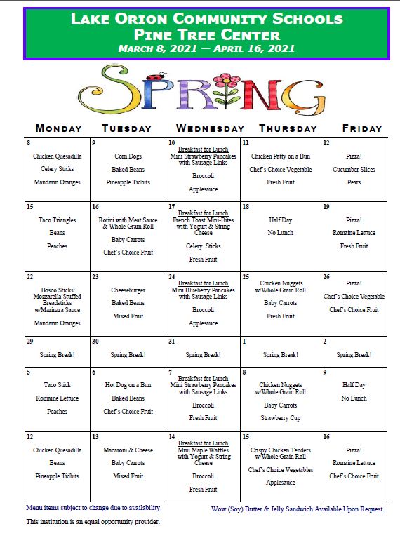Menu Lake Orion Community Schools