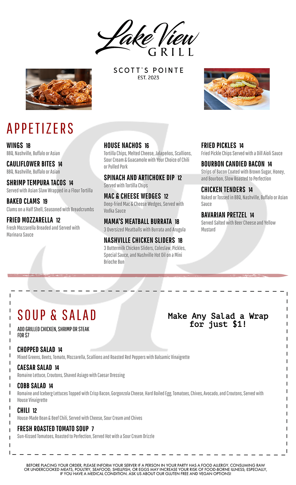 Menus Lakeview Grill