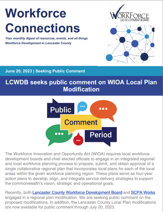 LCWDB seeks public comment on WIOA Local Plan modifications Lancaster