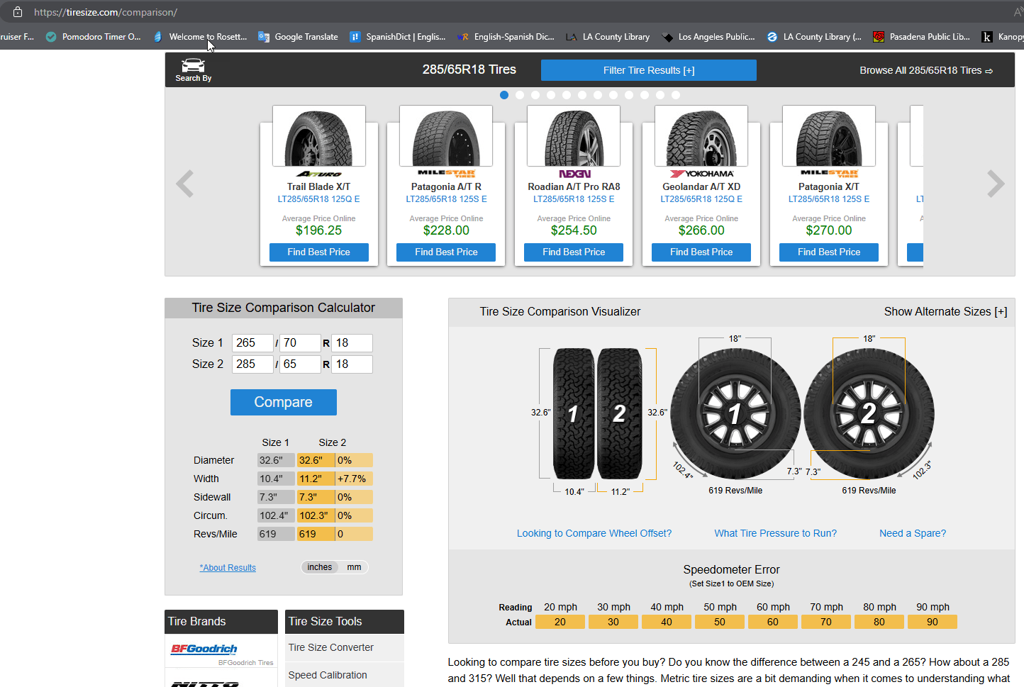 Tire Size Comparison Calculator check your speedometer error