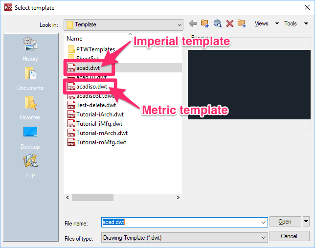 Open a Drawing Template (DWT)