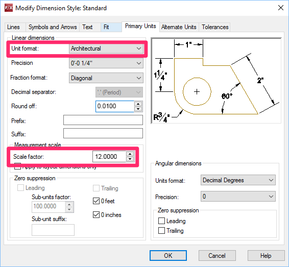 Dimensioning in Architectural Inches in a Decimal Feet