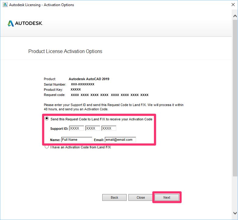 License (Activate) F/X CAD 2019