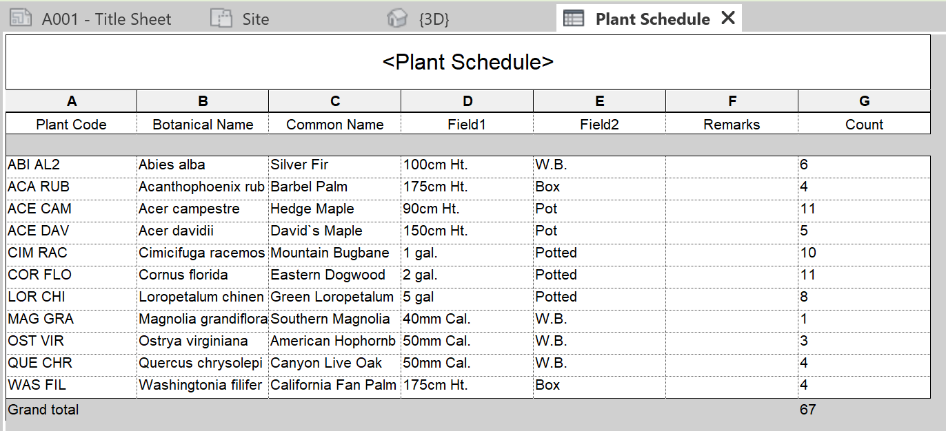 Plant Schedule Planting F/X for Revit® Plugin