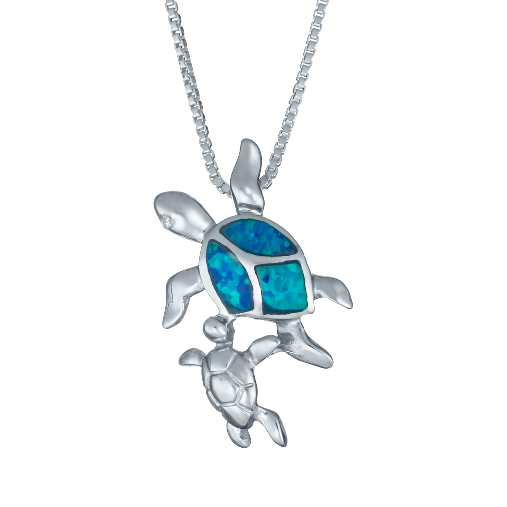 Sterling Silver Blue Opal Sea Turtle Companion Necklace