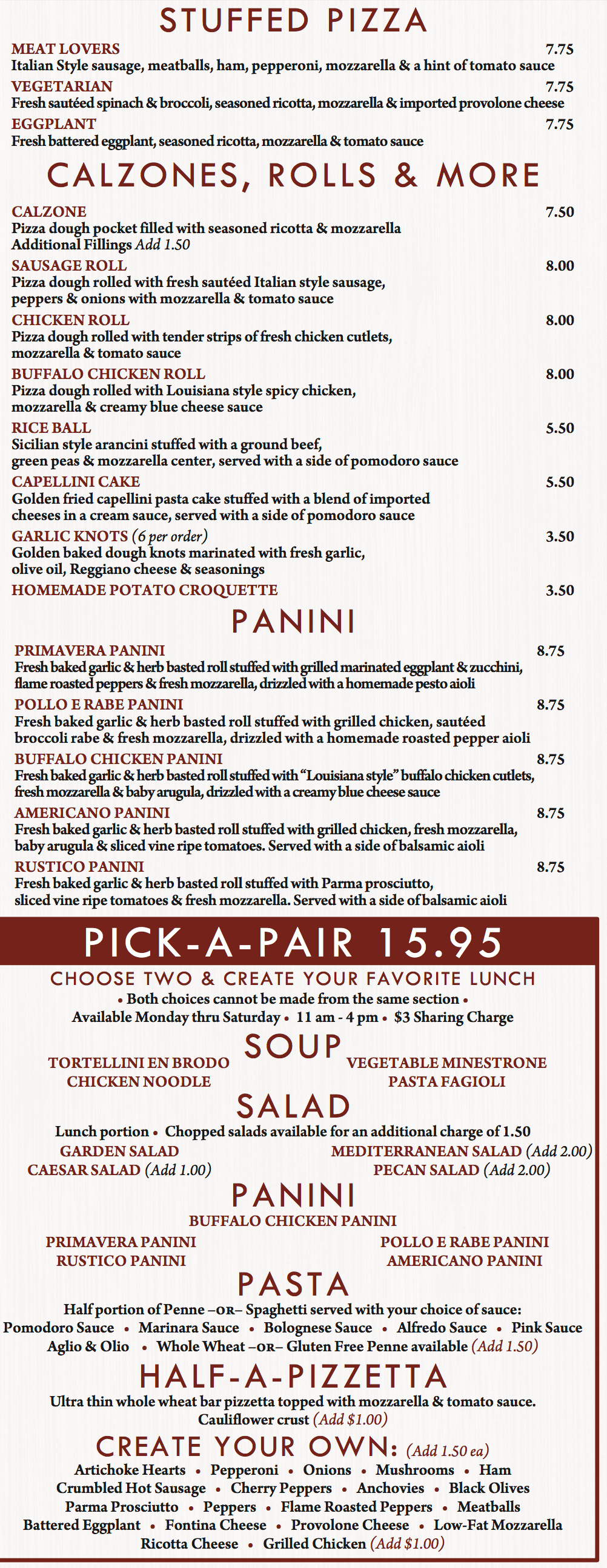 Menus LaPiazza Italian Pizzeria & Restaurant NY