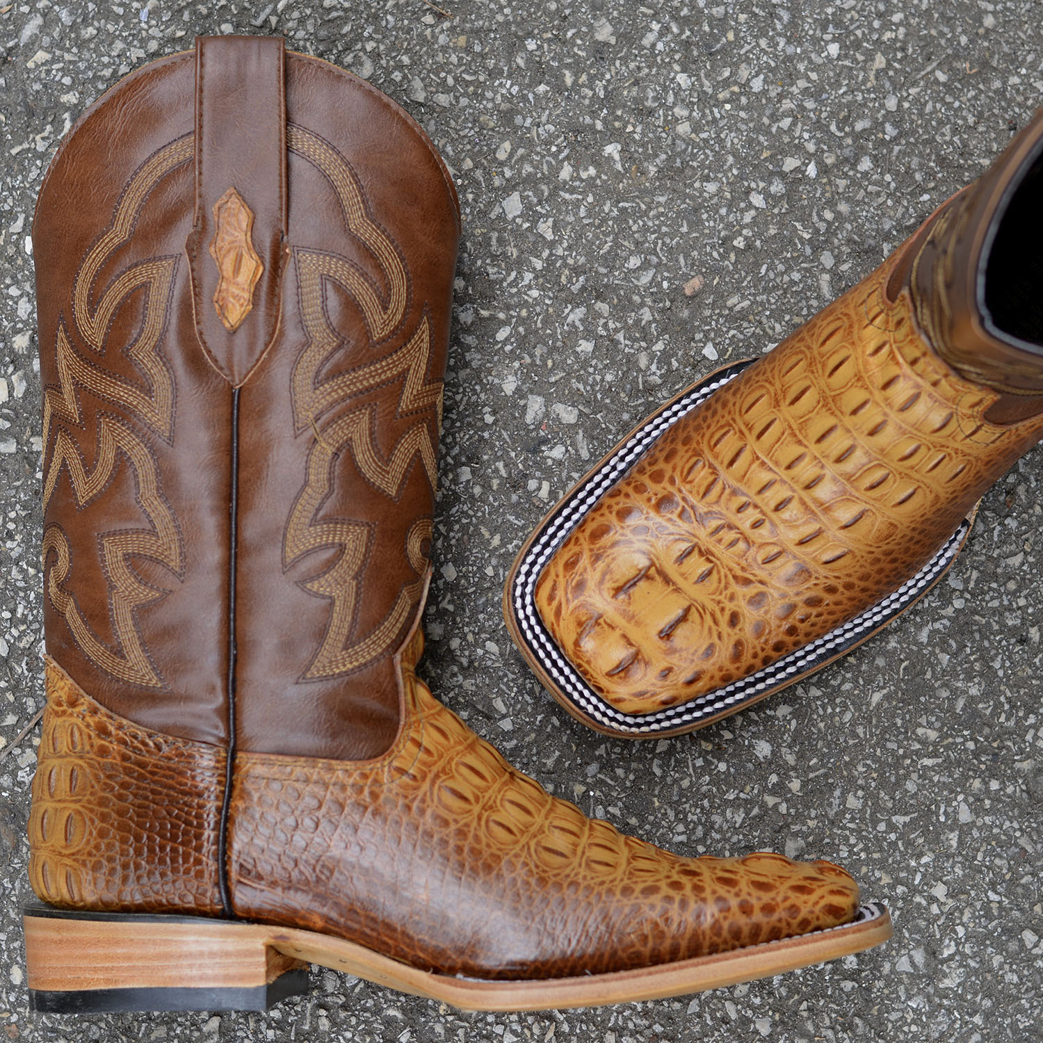 Men Print Crocodile Honey Flame Square Toe Boots La Raza Western Wear