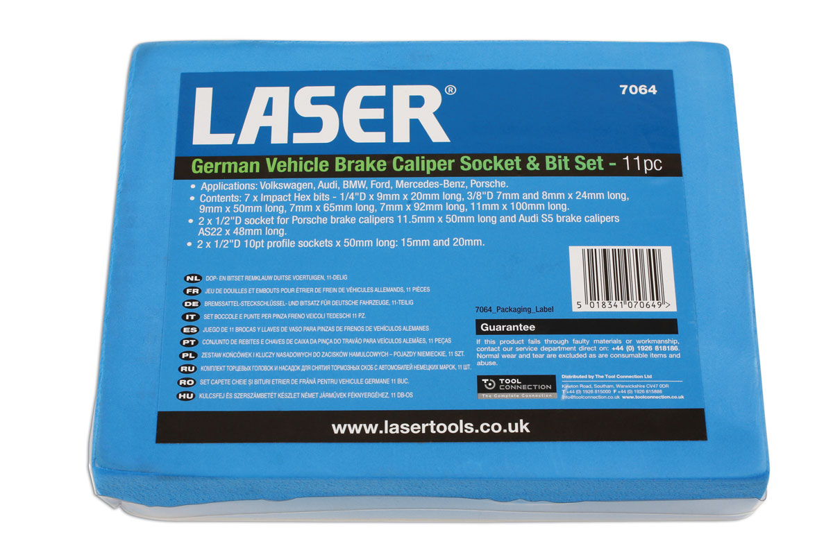 Laser Tools 7064 Brake Caliper Socket & Bit Set 11pc for German Vehicles