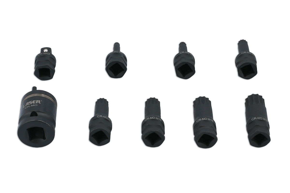Laser Tools 7979 Dual Drive Spline Impact Bit Socket Set 9pc