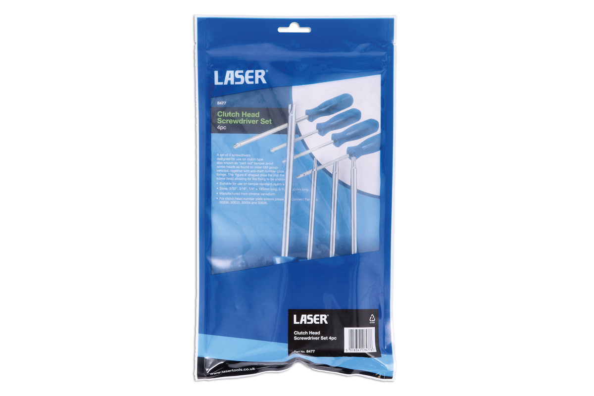 Laser Tools 8477 Clutch Head Screwdriver Set 4pc