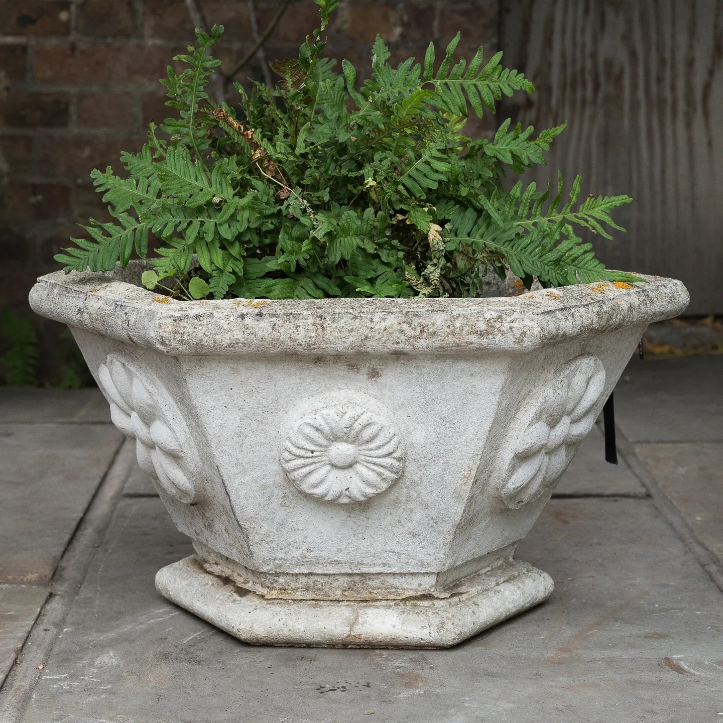 Pair of hexagonal reconstituted stone garden planters Garden Ornament