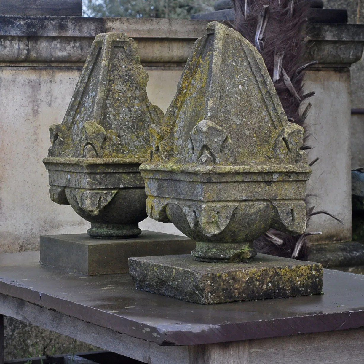 A pair of English carved sandstone finials, LASSCO England's prime
