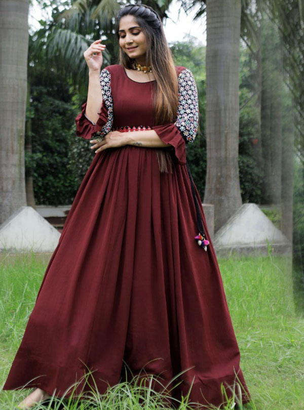 Designer Party Wear Maroon Gown 