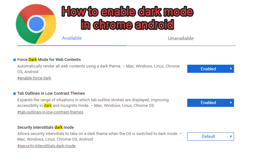 How to enable dark mode in chrome android