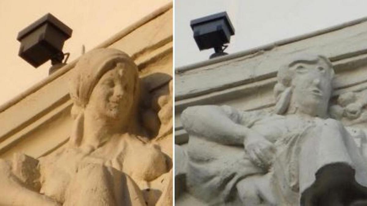 La restauración chapuza de una estatua en Palencia