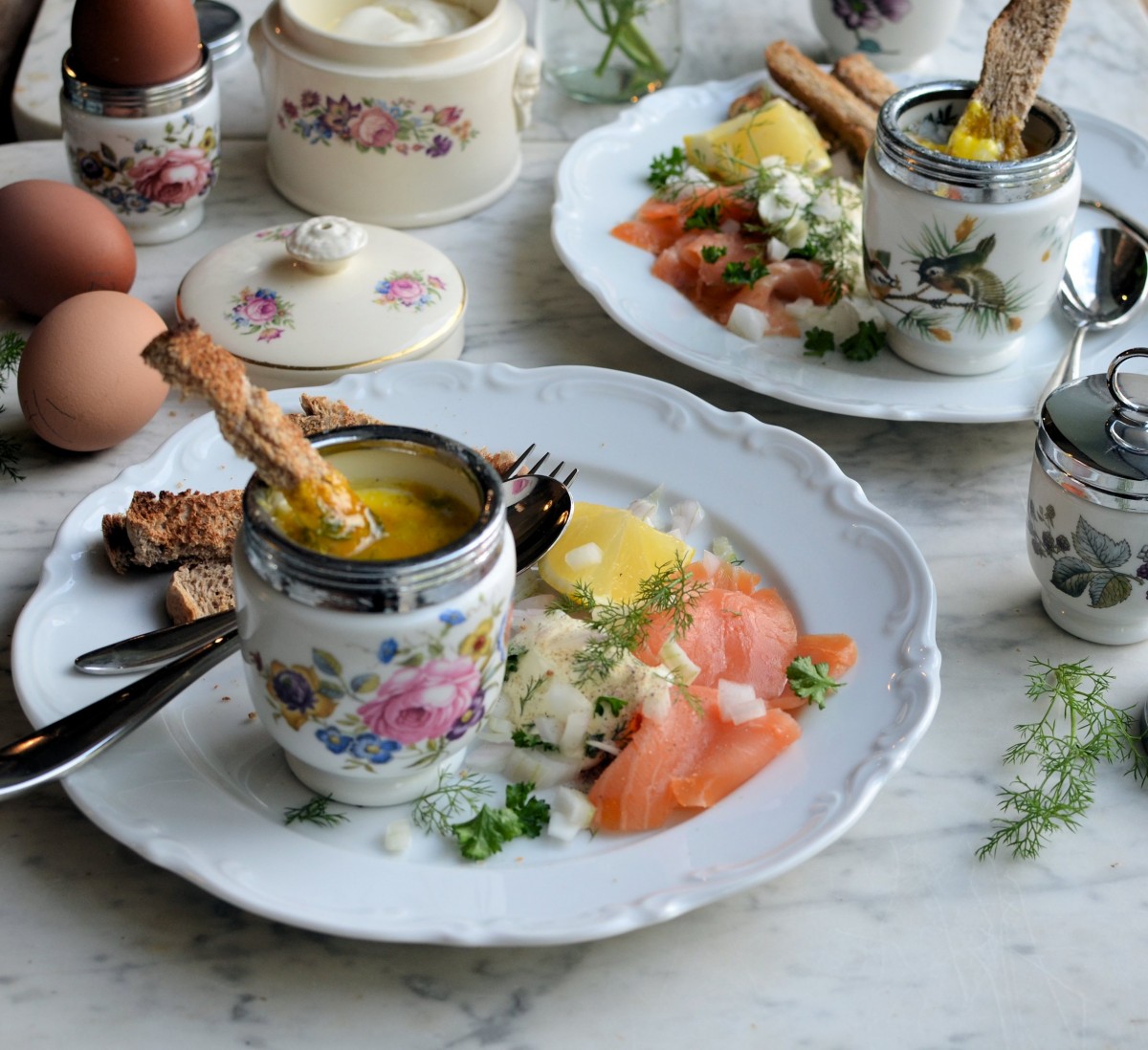 Coddled Eggs with Smoked Salmon & Dill - Lavender and Lovage