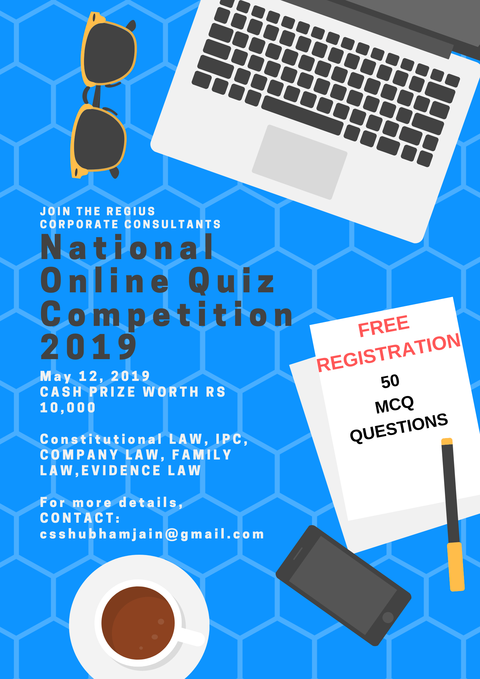Online Quiz Competition by Regius Corporate Consultants, Noida [May 12, Internship Opportunity