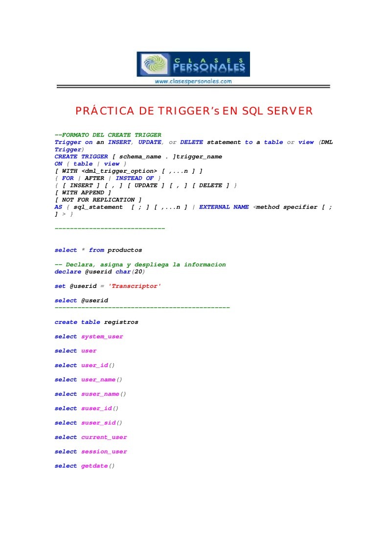 PDF de programación SQL server PRÁCTICA DE TRIGGER