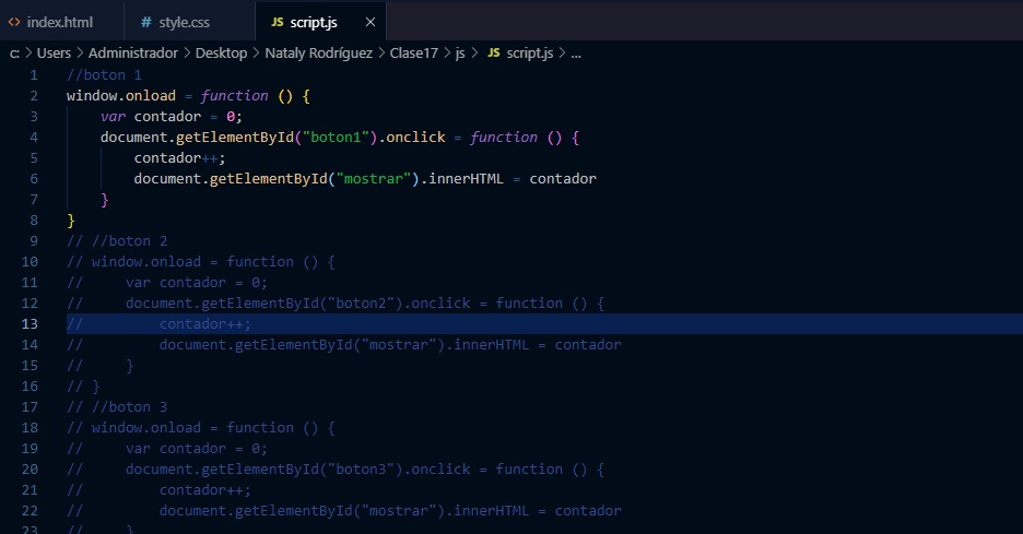 JavaScript Contador de clicks con varios botones