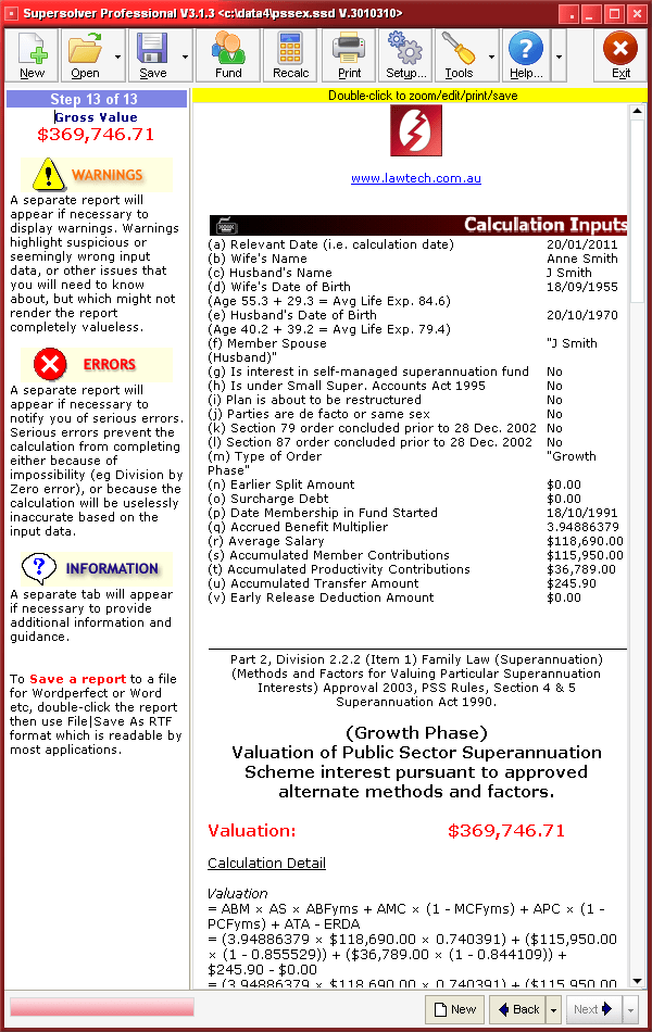 superannuation calculators Lawtech Software & Services