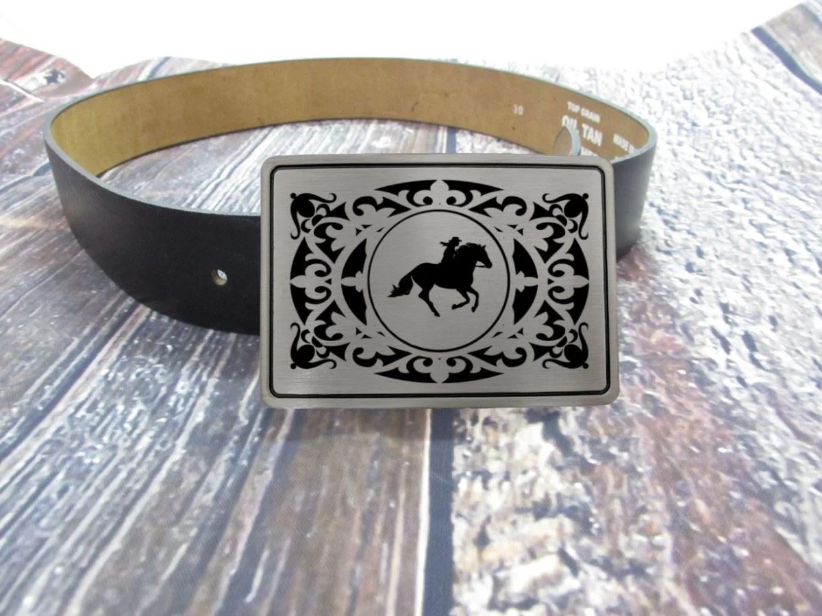 Custom Fancy Rodeo Belt Buckle with Icons Lazer Designs