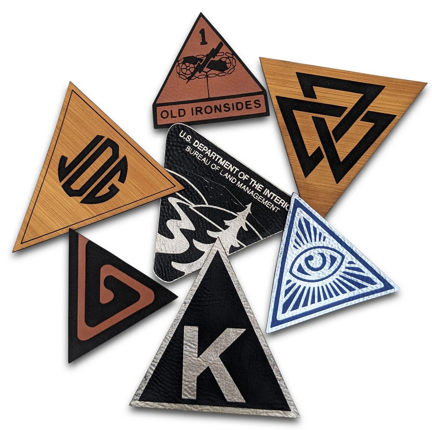 Custom Cut Triangle Leather Patch Lazer Designs