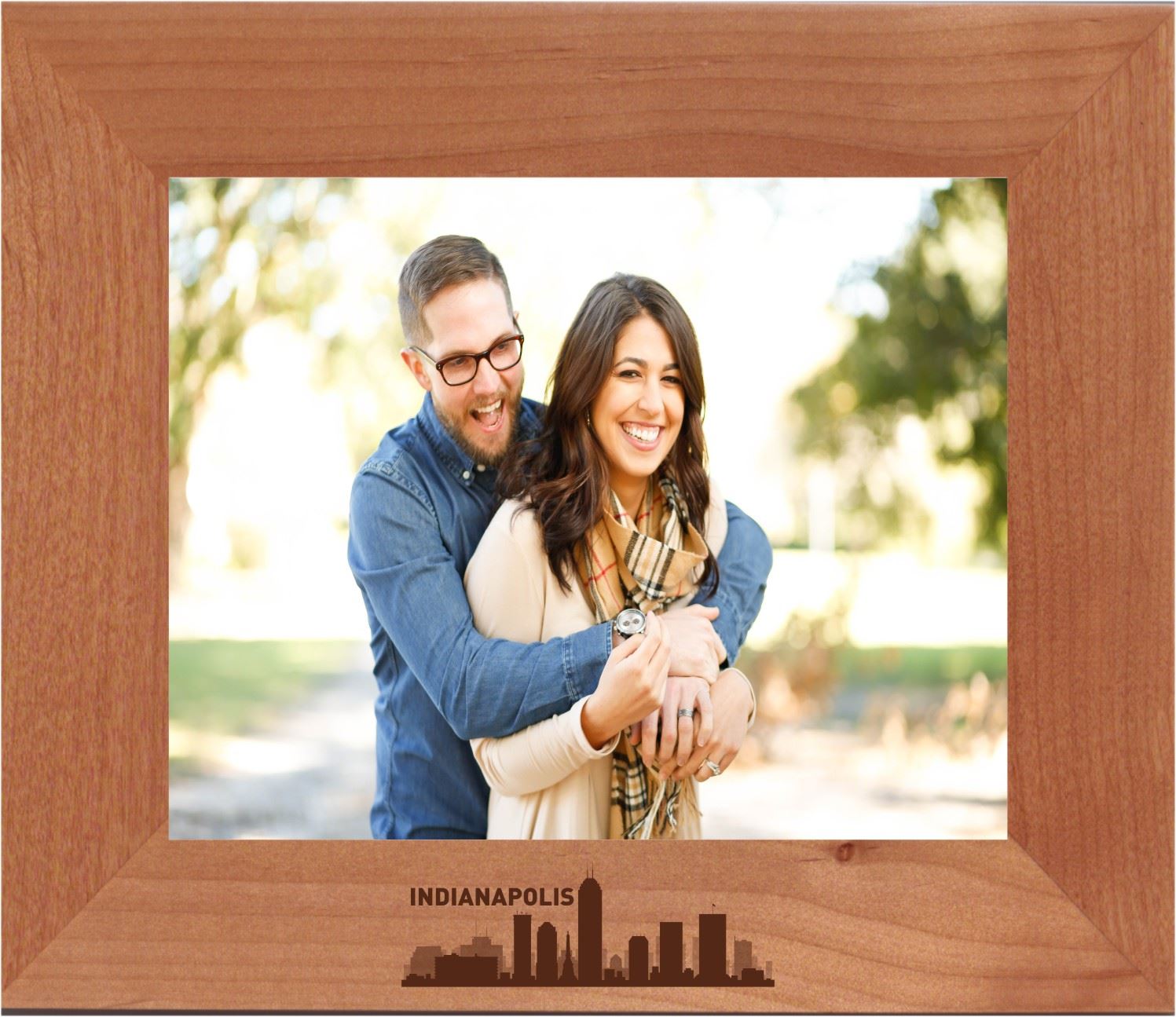 Indianapolis City Skyline Engraved Wood Photo Frame Lazer Designs