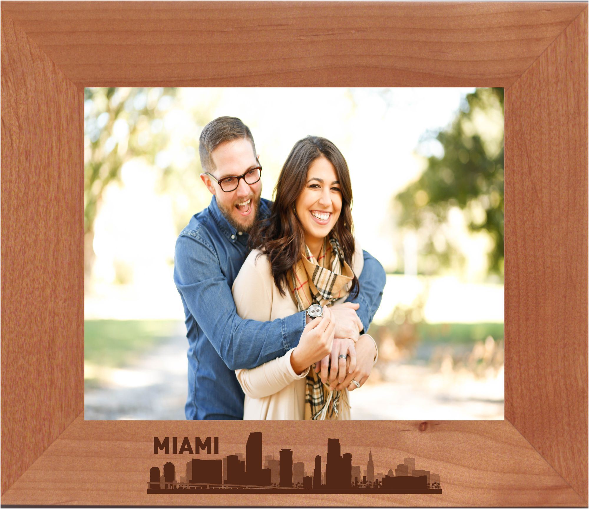 Miami City Skyline Engraved Wood Photo Frame Lazer Designs