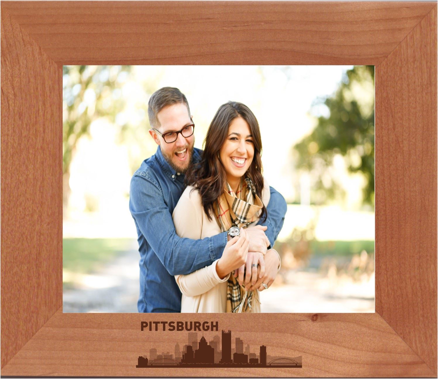 Pittsburgh City Skyline Engraved Wood Photo Frame Lazer Designs